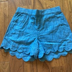 J. CREW scalloped stretch band shorts.